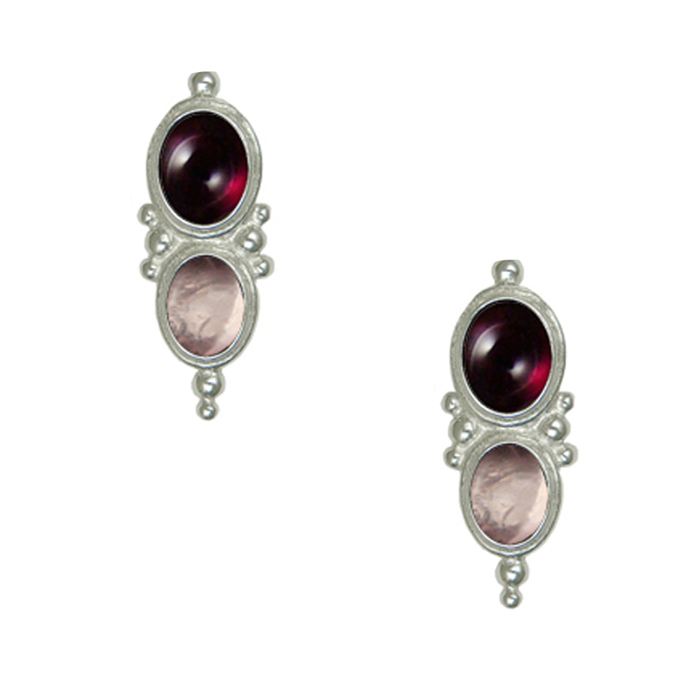 Sterling Silver Drop Dangle Earrings With Garnet And Rose Quartz